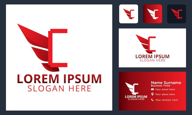 Kostenloser Vektor anfangsbuchstabe c flugzeugflügel-logo-symbol modernes heraldisches flügel-logo lineares fliegendes fluglinien-logo flügel-logo-konzept