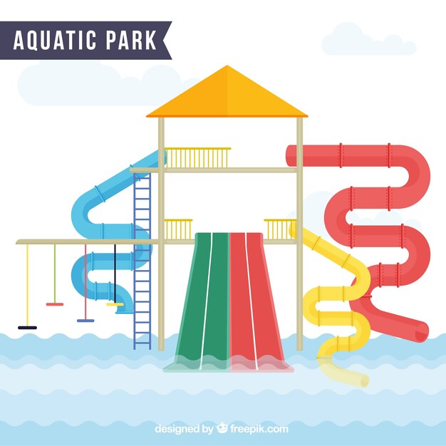Angenehmer Wasserpark in flaches Design