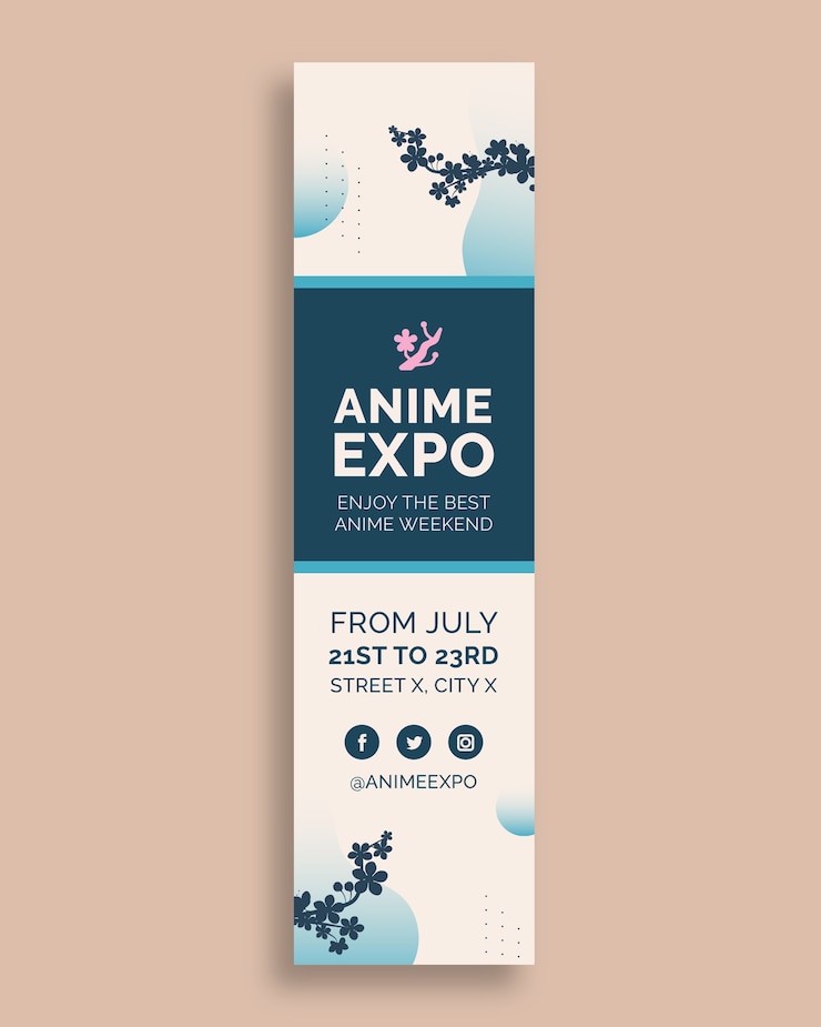 Kostenlose Vektor anime expo breites wolkenkratzer-banner