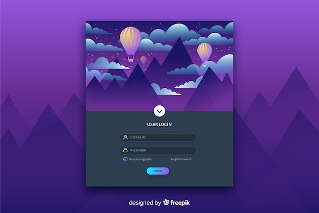 Kostenloser Vektor anmelden landing page mit bunten flachen landschaft