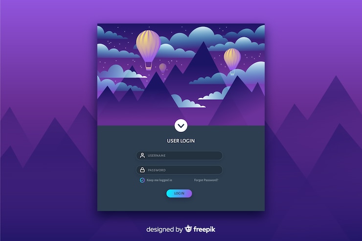Kostenlose Vektor anmelden landing page mit bunten flachen landschaft