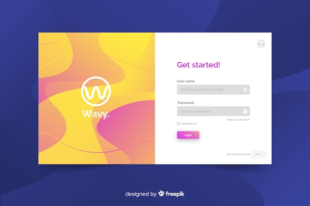 Kostenloser Vektor anmelden landing page mit gewelltem hintergrund