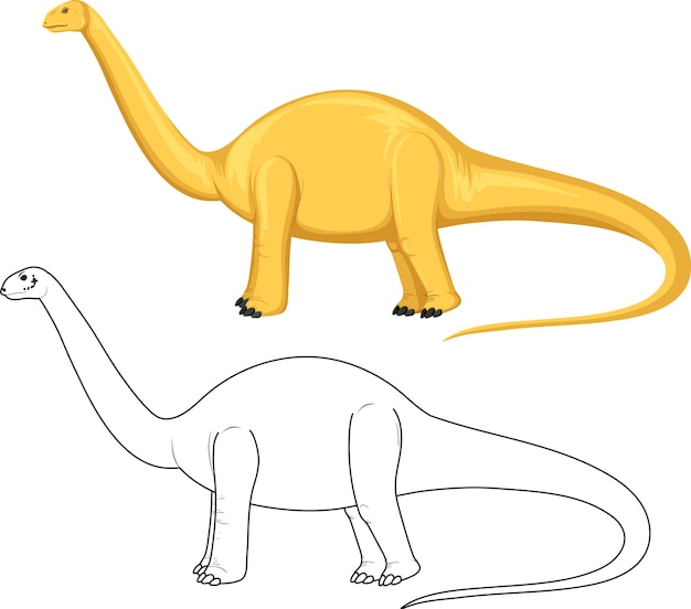 Apatosaurus-Dinosaurier mit seinem Doodle-Umriss auf weißem Hintergrund