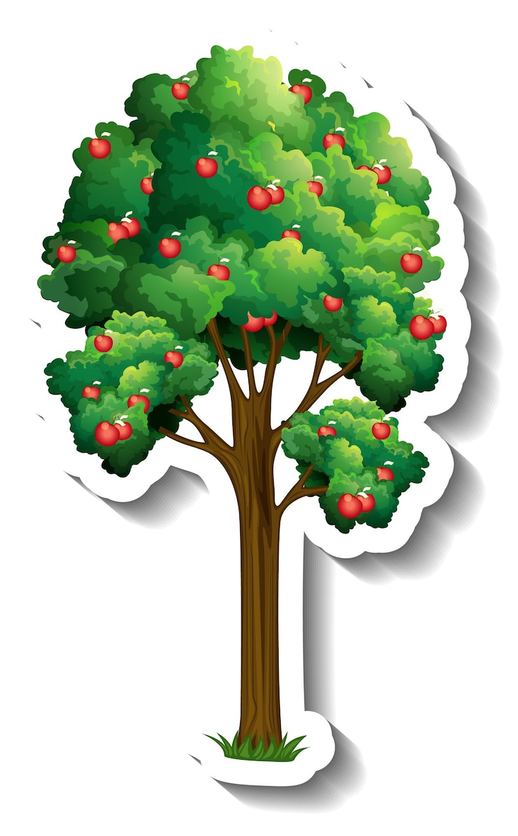 Kostenlose Vektor apfelbaum-aufkleber auf weißem hintergrund