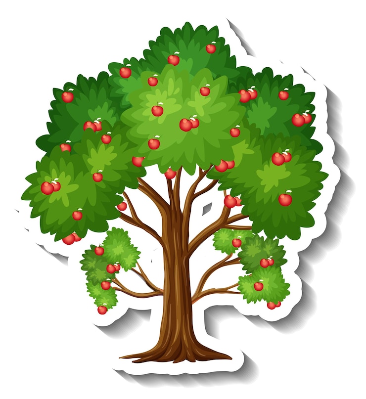 Kostenlose Vektor apfelbaum-aufkleber auf weißem hintergrund
