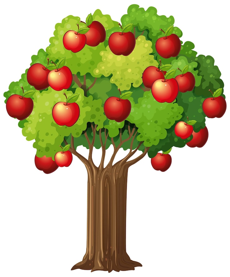 Kostenlose Vektor apfelbaum isoliert auf weißem hintergrund