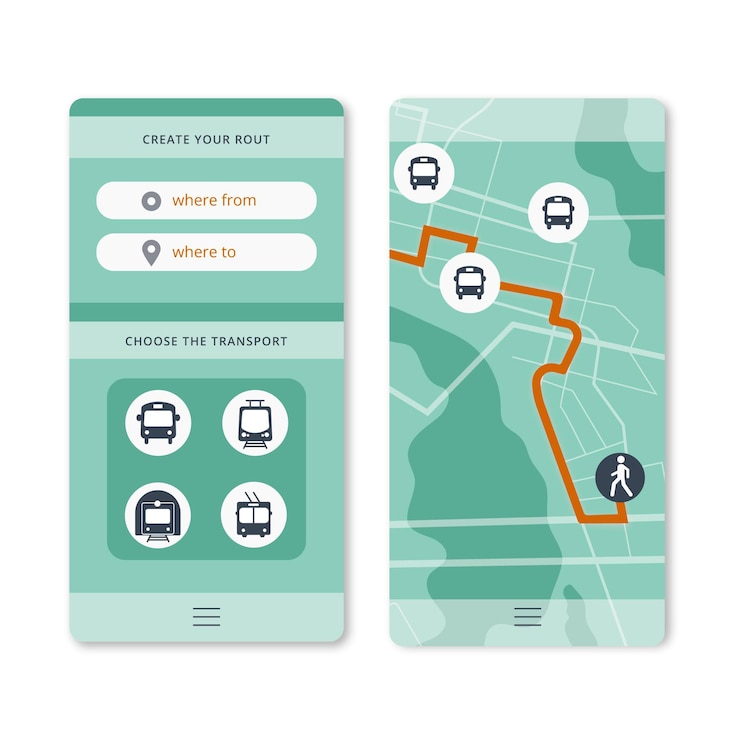 Kostenlose Vektor app-oberfläche für öffentliche verkehrsmittel