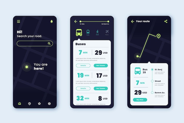 App-Oberfläche für öffentliche Verkehrsmittel