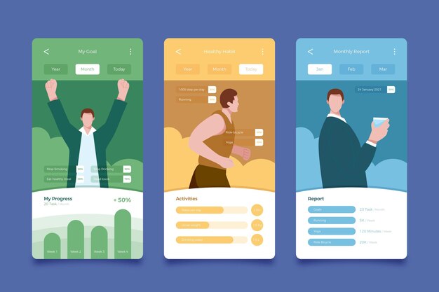 Kostenloser Vektor app zur verfolgung von zielen und gewohnheiten