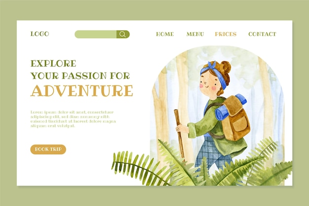 Kostenloser Vektor aquarell-abenteuer-landingpage