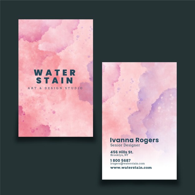 Aquarell abstrakte doppelseitige vertikale Visitenkartenvorlage