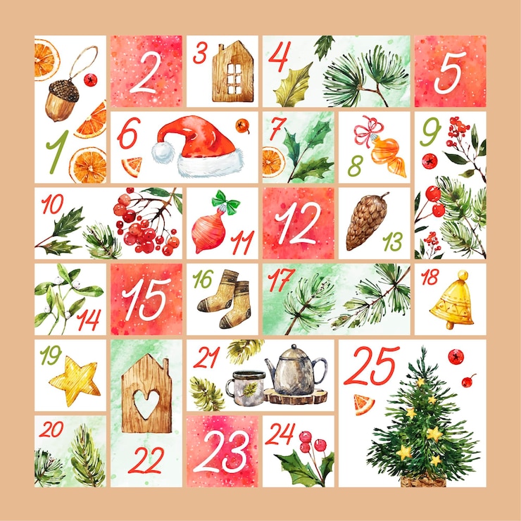 Kostenlose Vektor aquarell adventskalender