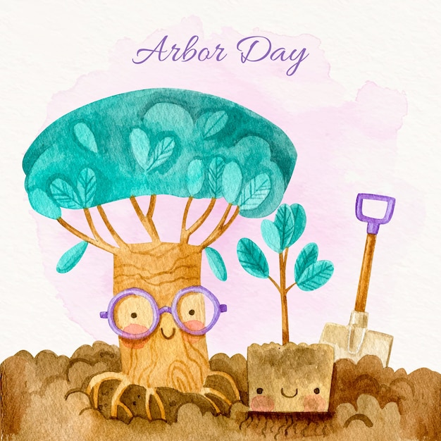 Aquarell arbor day illustration