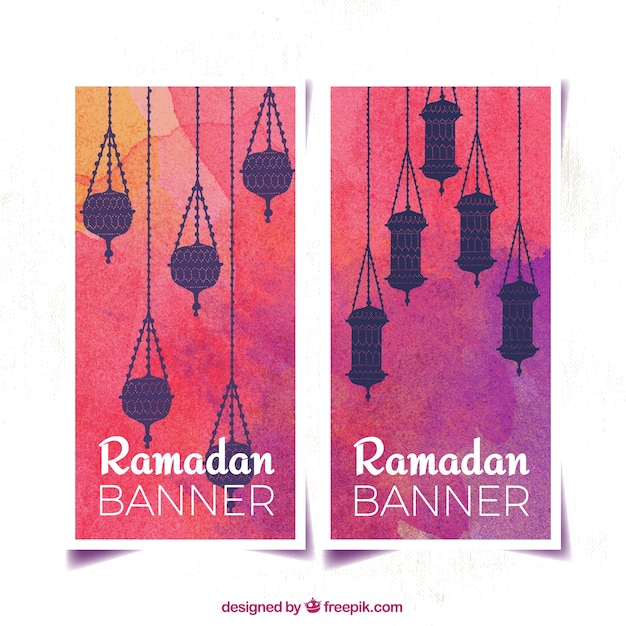 Aquarell banner mit laternen für ramadan