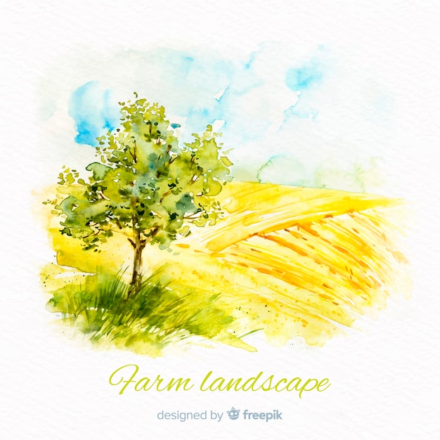 Aquarell Bauernhof Landschaft Hintergrund