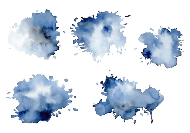 Kostenloser Vektor aquarell blaue splatter-sammlung