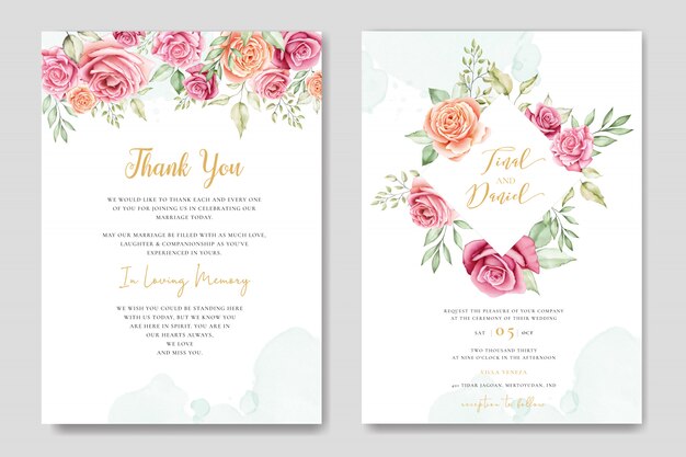 Aquarell Blumen Hochzeit Einladung Kartenvorlage Premium Vektor