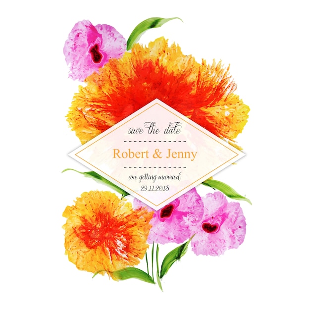 Aquarell Blumen Hochzeit Rahmen Einladungskarte