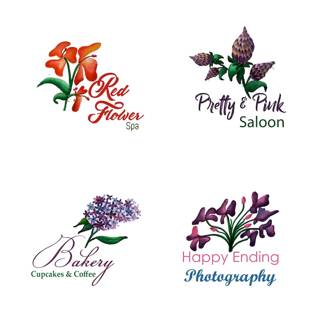 Aquarell blumen logo kollektion