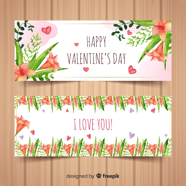 Aquarell blumen valentinstag banner