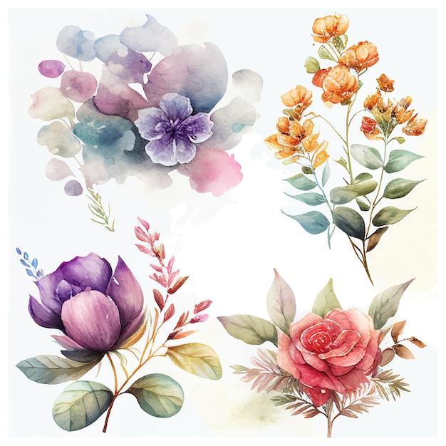 Aquarell-Blumenarrangement-Sammlung generative ai