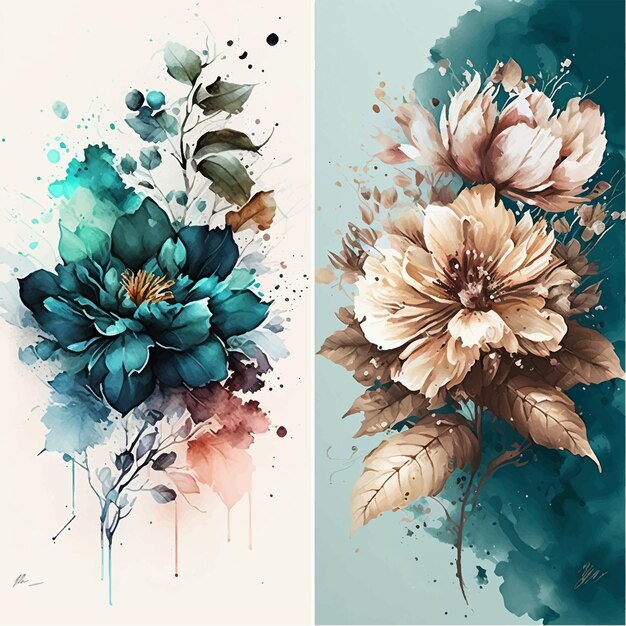 Aquarell-Blumenarrangement-Sammlung generative ai
