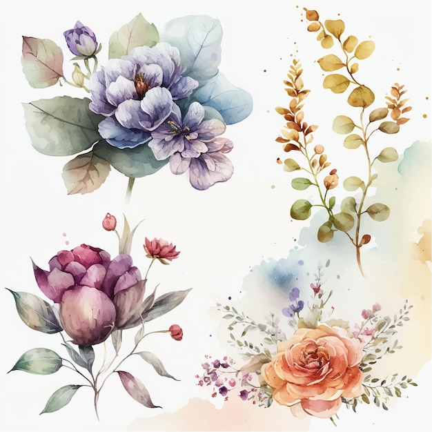 Aquarell-Blumenarrangement-Sammlung generative ai