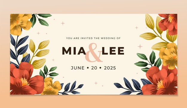 Aquarell Blumenhochzeit horizontales Banner-Design