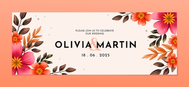Aquarell Blumenhochzeits-Facebook-Cover