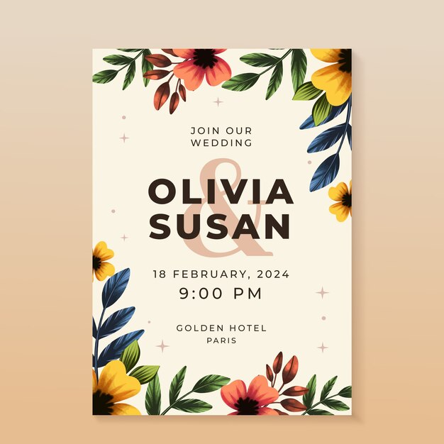 Aquarell Blumenhochzeitseinladungsdesign