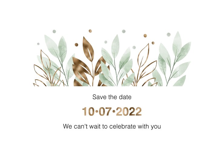 Aquarell Blumenrahmen Hochzeitseinladungskarte Gold und grüne Blätter