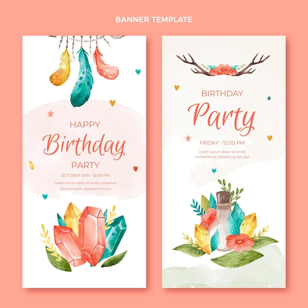 Aquarell boho geburtstag vertikale banner