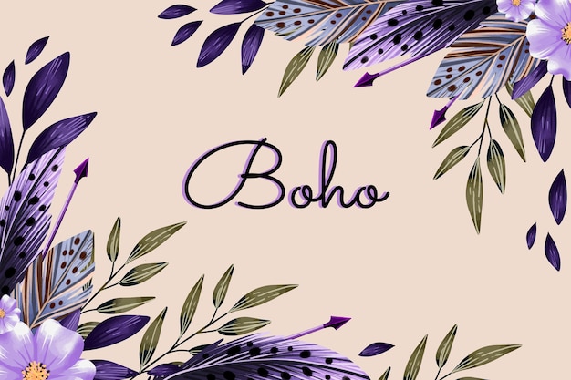 Aquarell boho hintergrund mit blumen und blättern