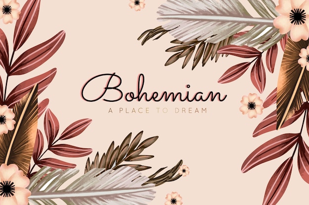 Aquarell boho hintergrund mit blumen und blättern