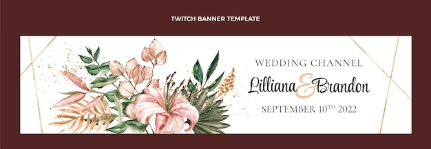 Kostenloser Vektor aquarell boho hochzeit twitch banner