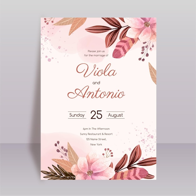 Aquarell boho hochzeitseinladungsvorlage