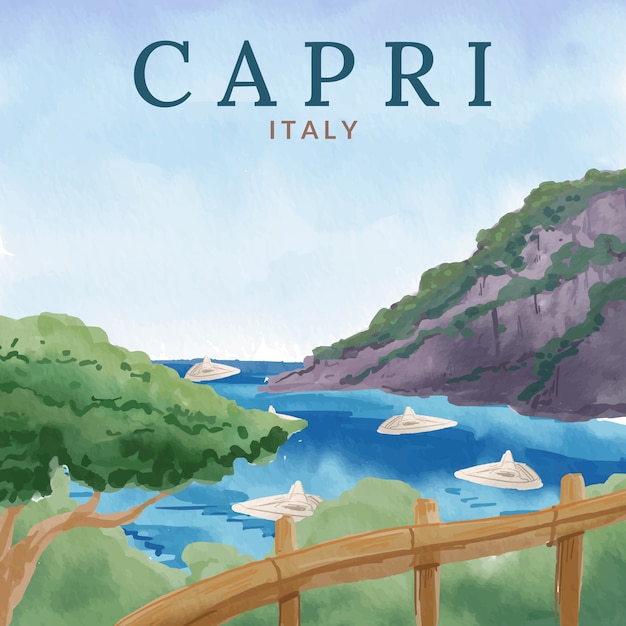 Kostenloser Vektor aquarell-capri-illustration