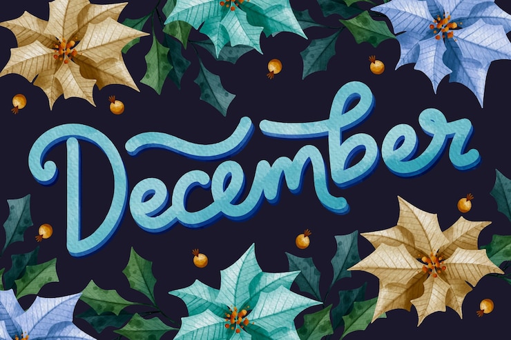 Kostenlose Vektor aquarell dezember schriftzug