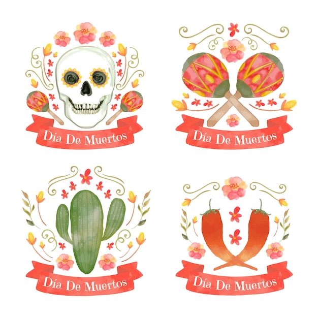 Aquarell dia de muertos abzeichen sammlung