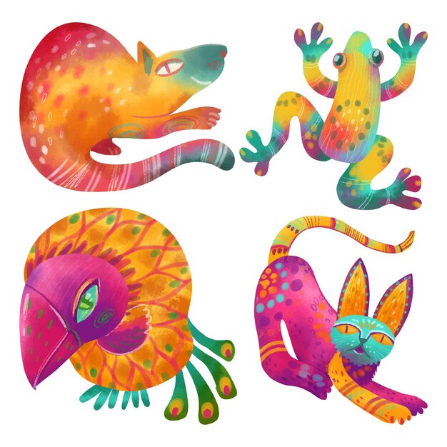 Aquarell dia de muertos alebrijes Sammlung