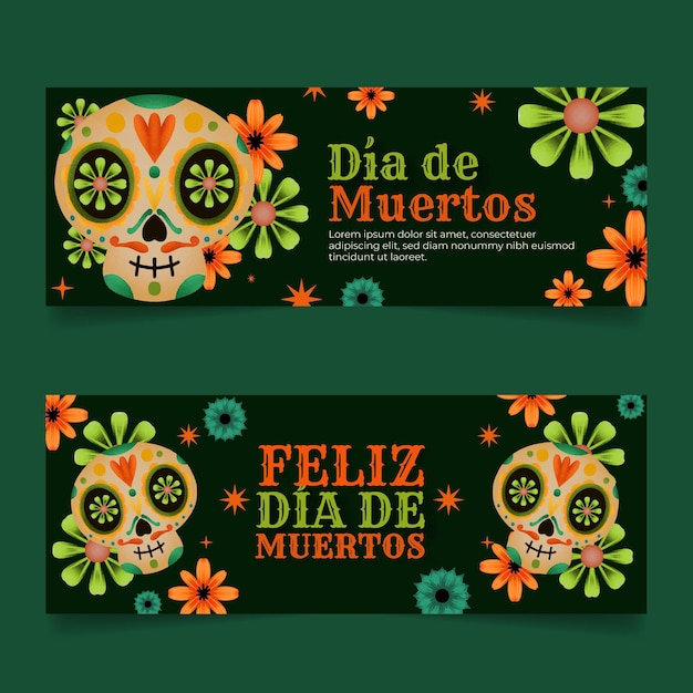 Aquarell dia de muertos horizontale banner eingestellt