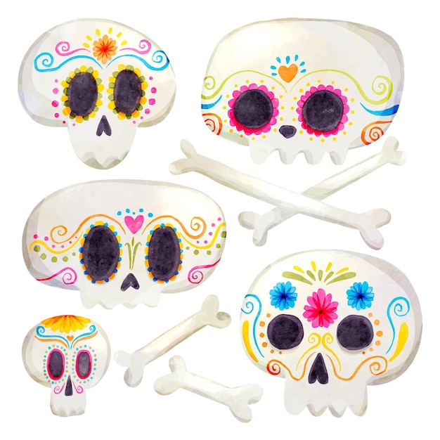 Aquarell dia de muertos schädelkollektion