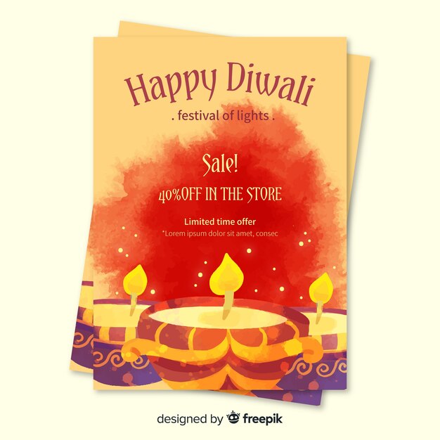 Aquarell Diwali Verkauf Flyer Vorlage