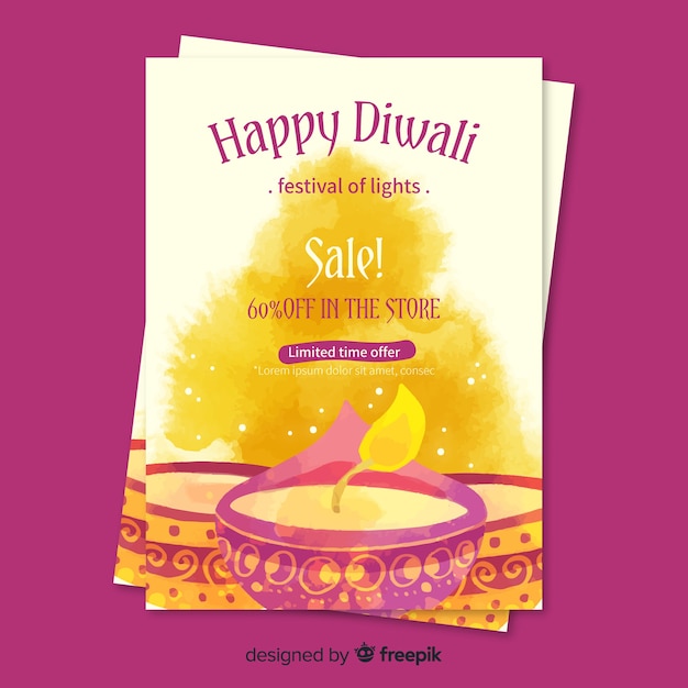 Kostenloser Vektor aquarell diwali verkauf flyer vorlage