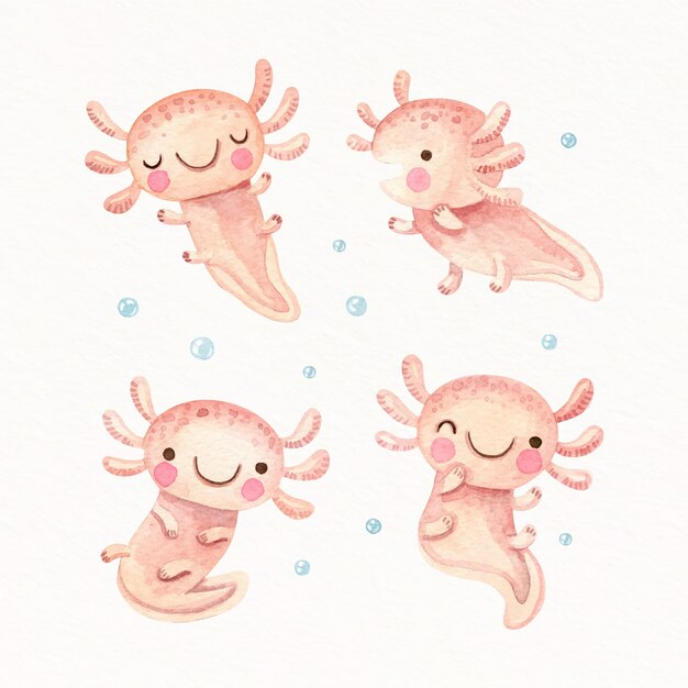 Aquarell entzückende Ajolote-Illustration