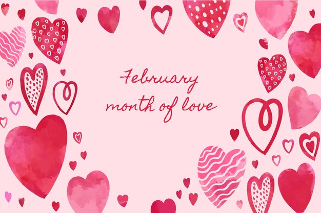 Aquarell Februar Monat der Liebe Hintergrund