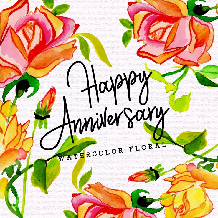 Kostenlose Vektor aquarell floral happy jubiläumshintergrund