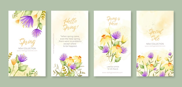 Aquarell frühling floral instagram geschichten sammlung