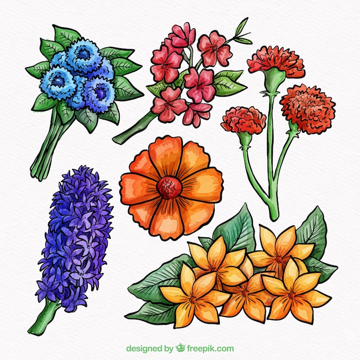 Kostenlose Vektor aquarell-frühlingsblumensammlung