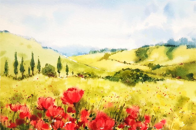 Aquarell Frühlingslandschaft